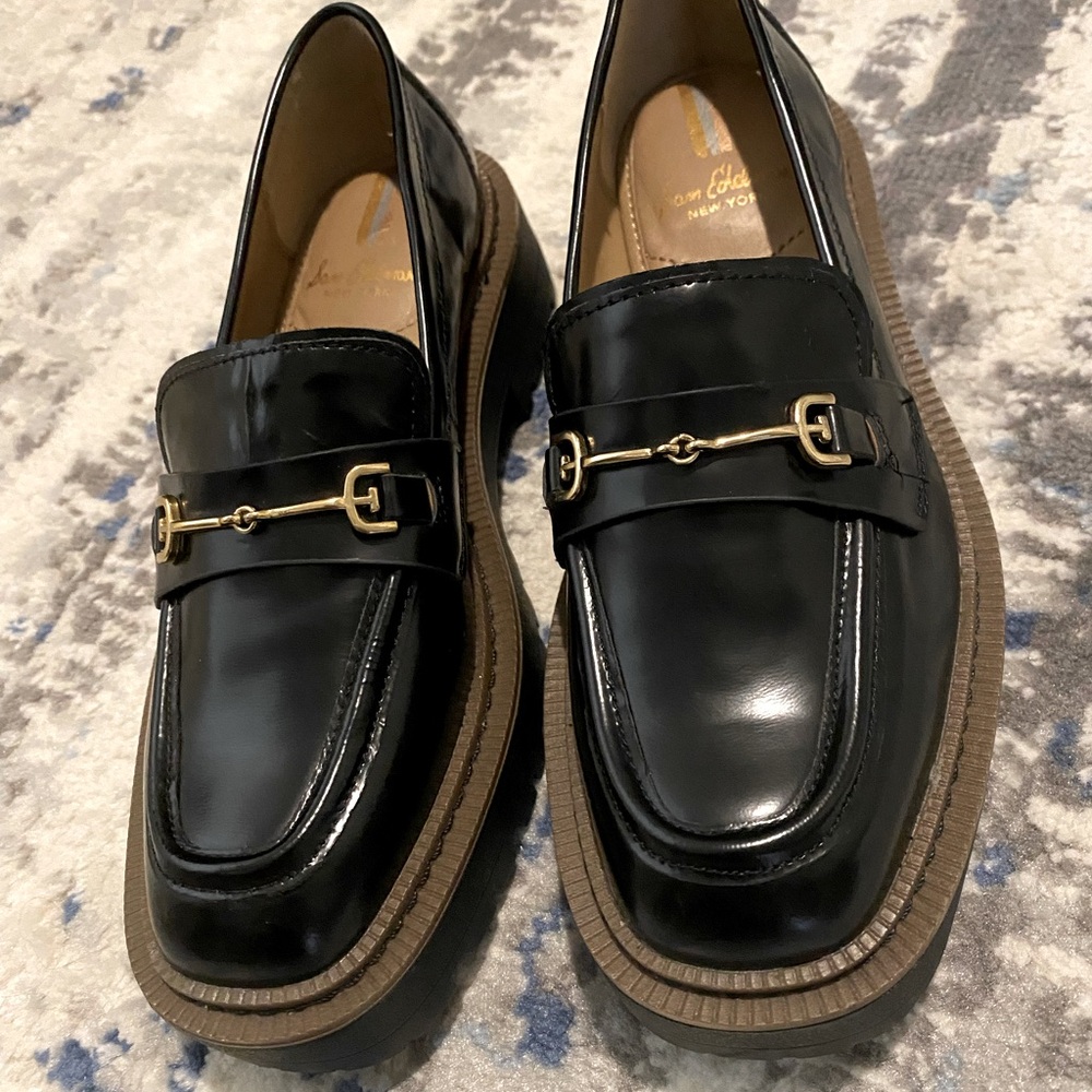 Sam Edelman Black Loafers with Gold Accents
